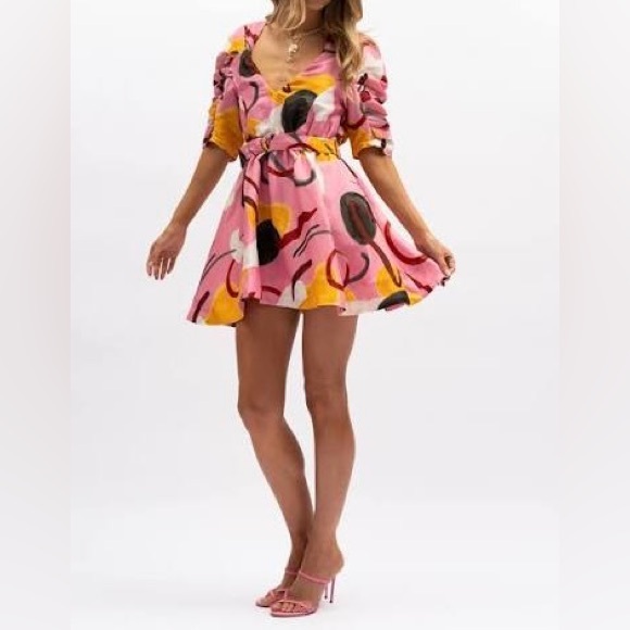 Aureta Studio Artist’s Canvas Mini Dress - Vibrant Pink and Yellow Floral Dress - Picture 1 of 9